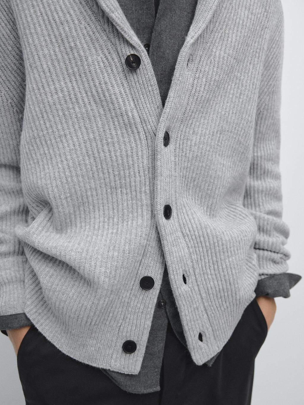 Knit wool blend cardigan with collar