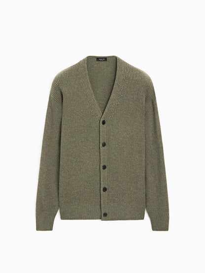 Wool blend V-neck knit cardigan