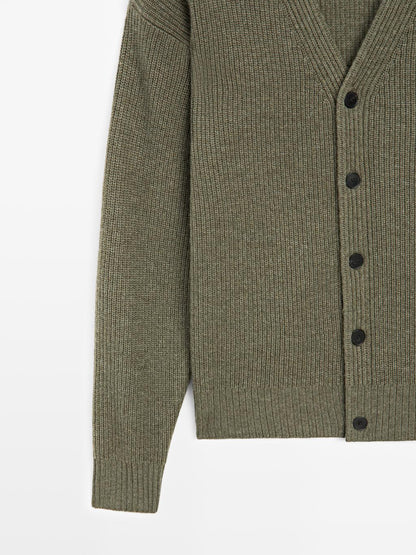 Wool blend V-neck knit cardigan