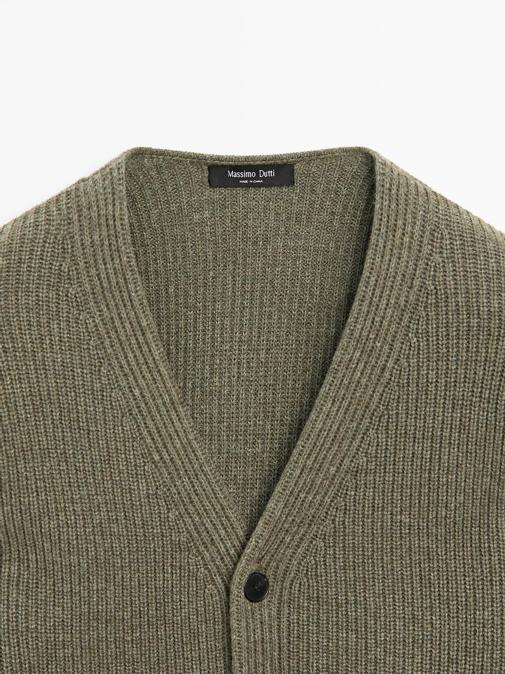 Wool blend V-neck knit cardigan