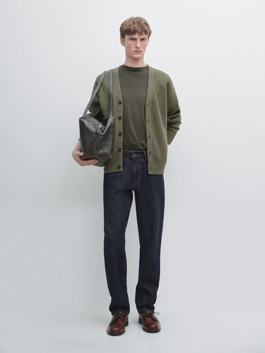 Wool blend V-neck knit cardigan