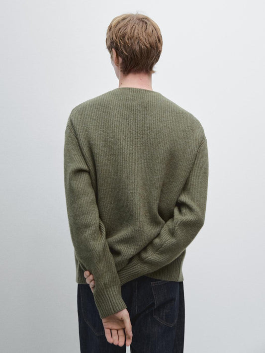 Wool blend V-neck knit cardigan