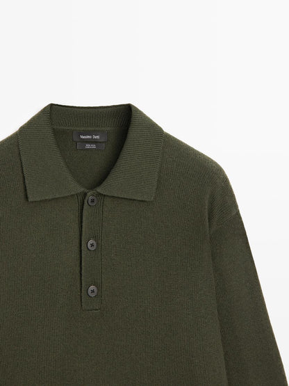 100% wool knit polo sweater