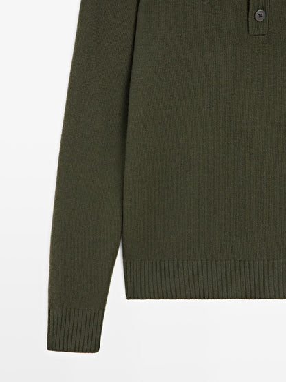 100% wool knit polo sweater