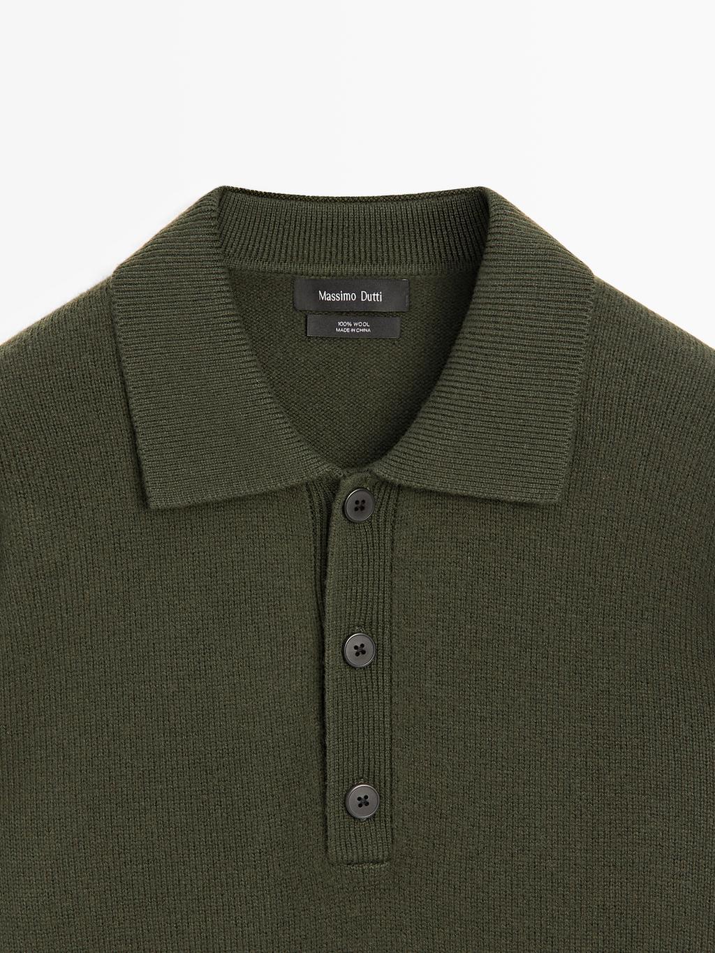 100% wool knit polo sweater