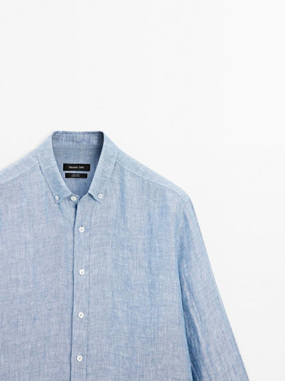 100% linen regular fit Oxford shirt
