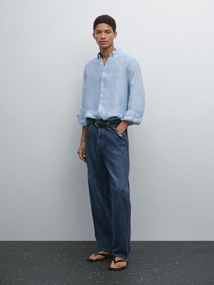 100% linen regular fit Oxford shirt