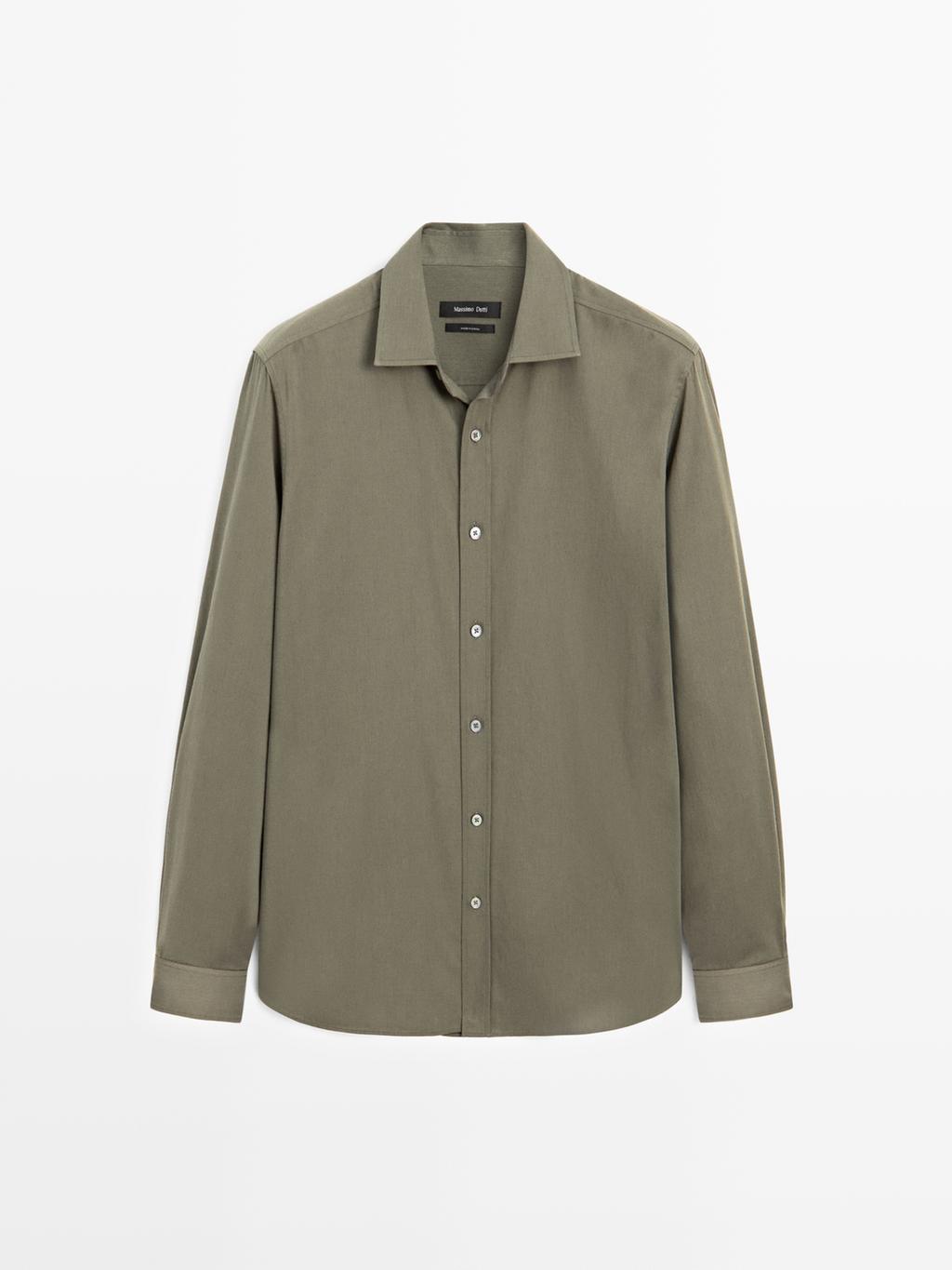 Regular fit cotton blend shirt