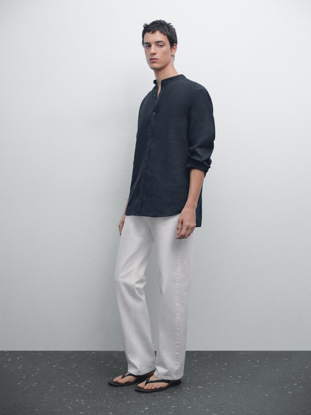 Regular-fit shirt with stand collar