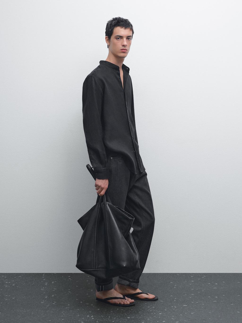 Regular-fit shirt with stand collar