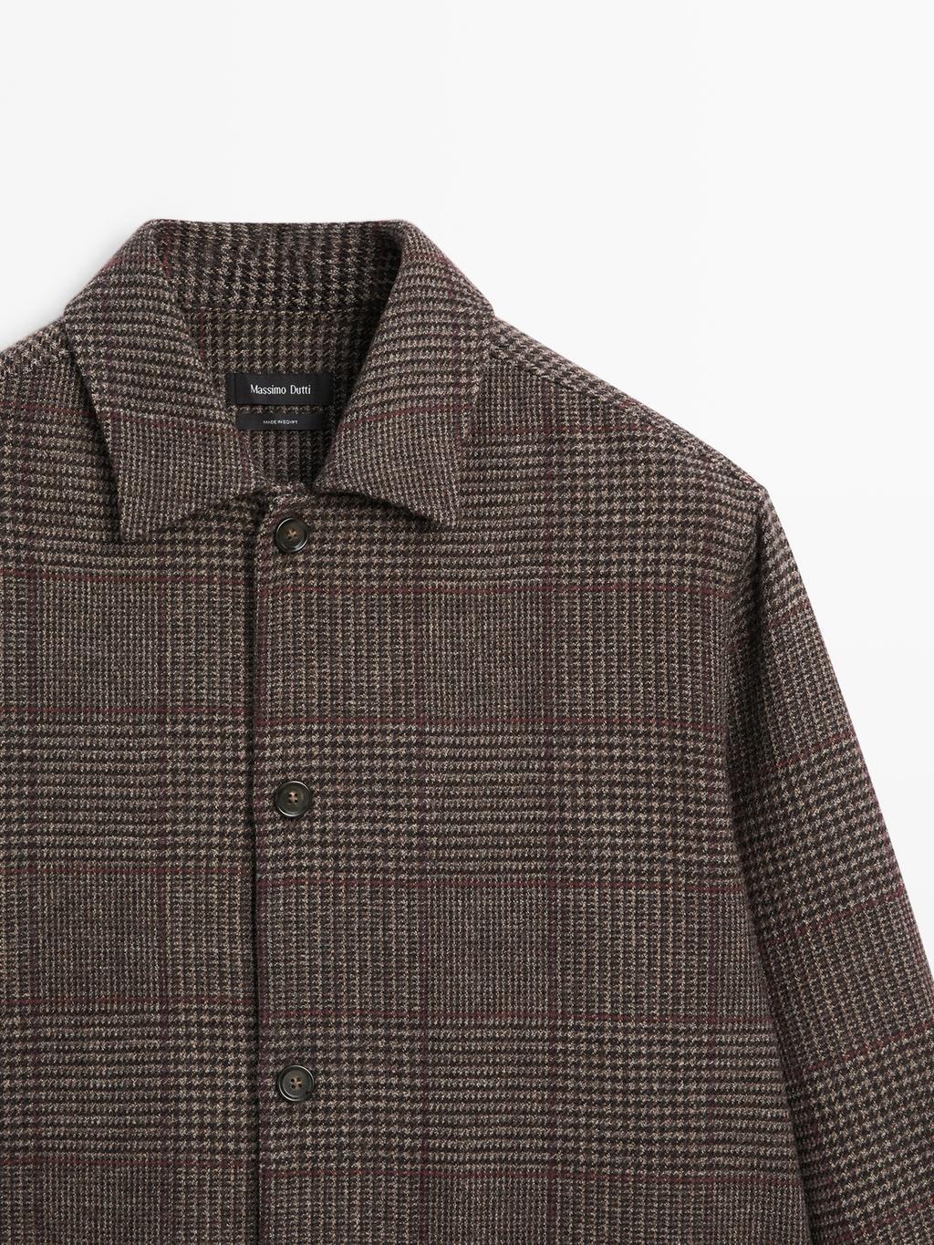 Wool blend check overshirt