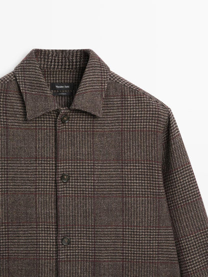 Wool blend check overshirt