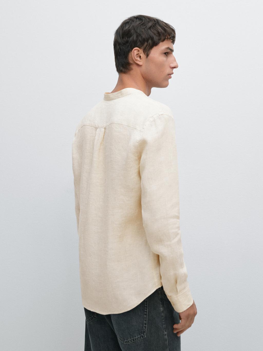 Regular fit striped 100% linen shirt