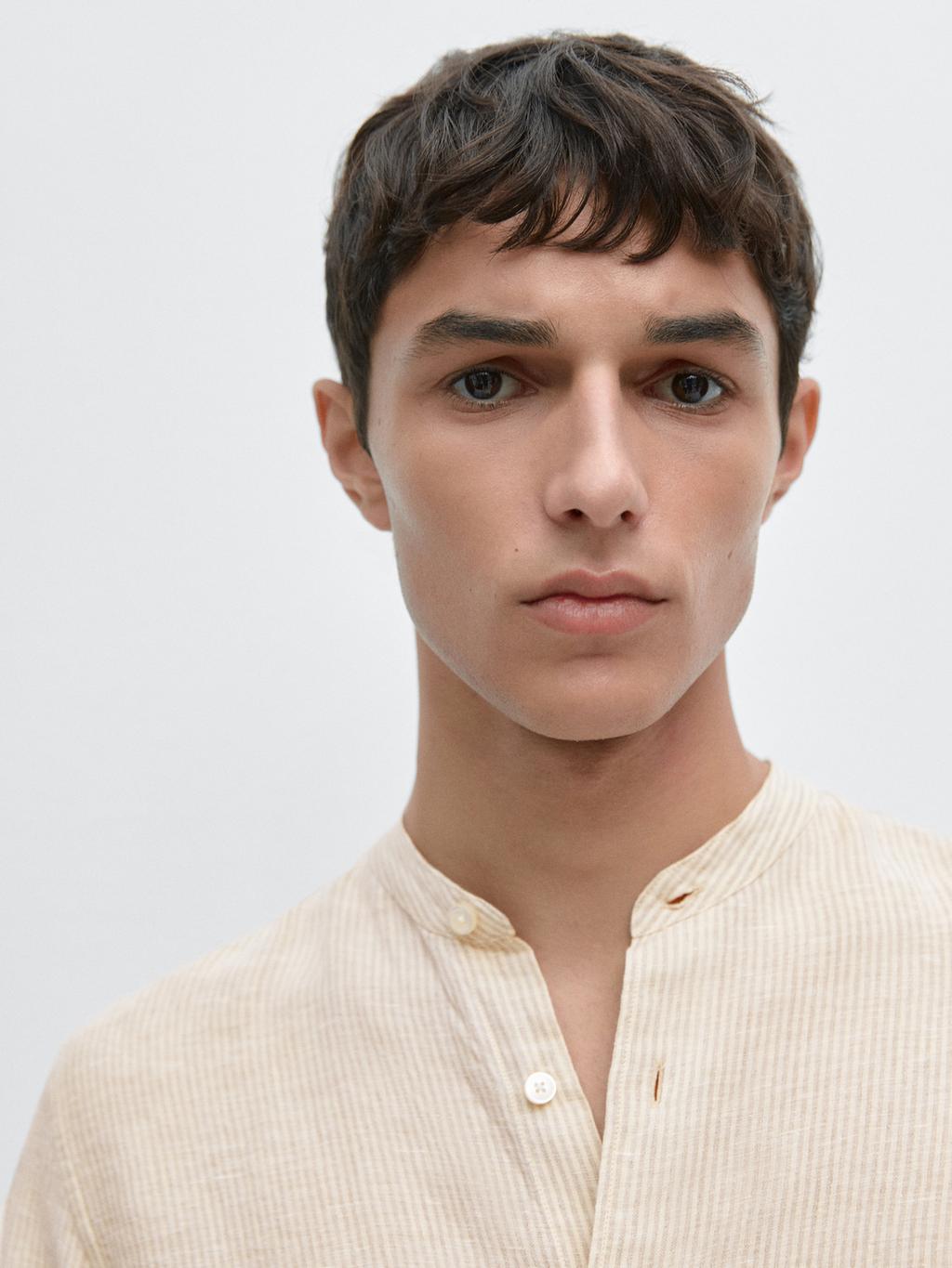 Regular fit striped 100% linen shirt