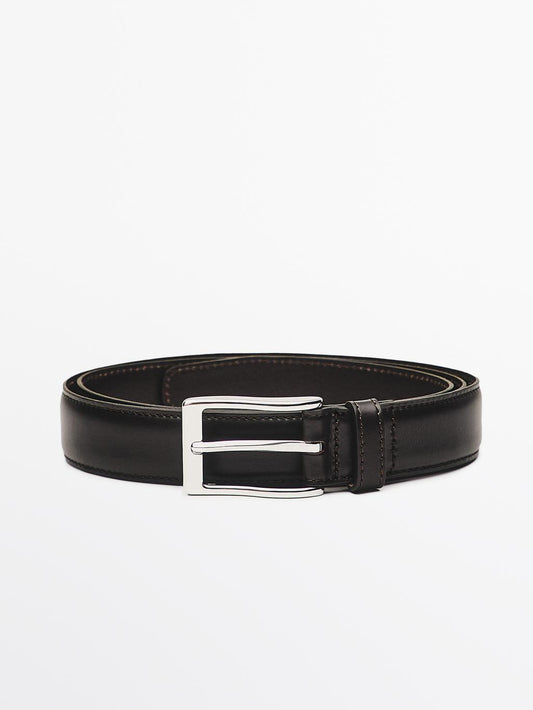 Smart nappa leather belt with topstitching
