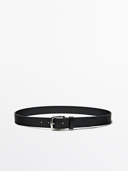 Soft nappa leather belt with nickel grey buckle