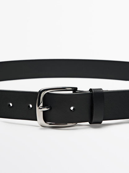Soft nappa leather belt with nickel grey buckle