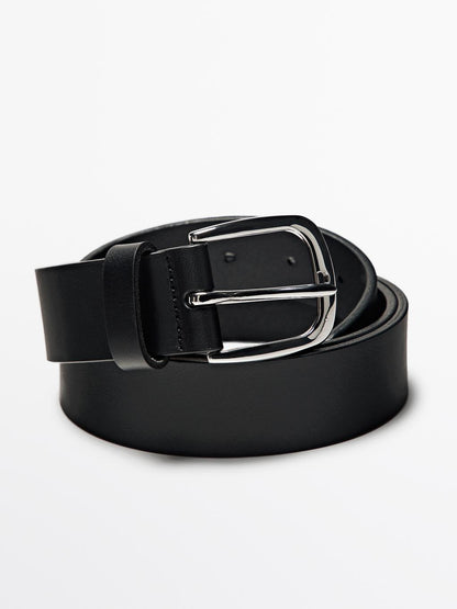 Soft nappa leather belt with nickel grey buckle