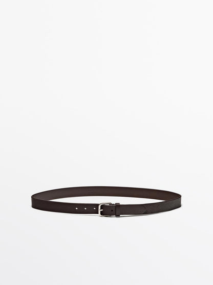 Nappa leather belt with square buckle
