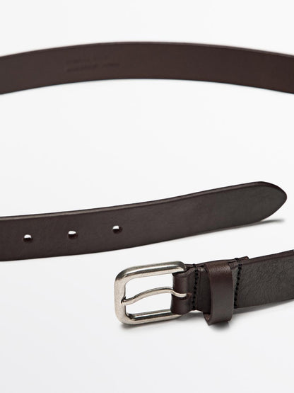 Nappa leather belt with square buckle