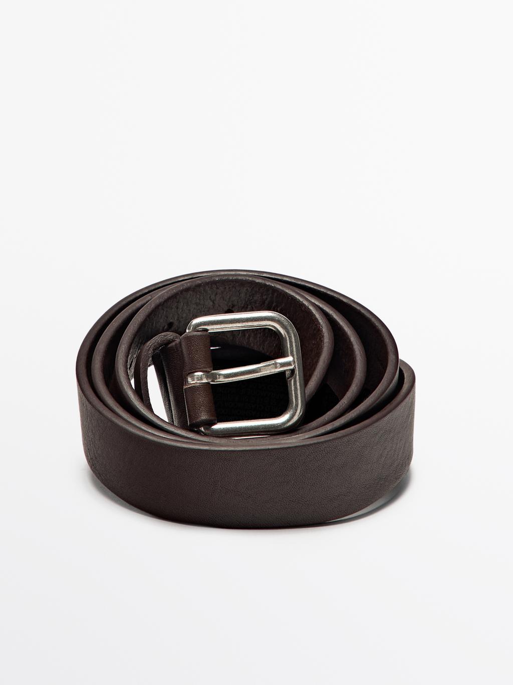 Nappa leather belt with square buckle