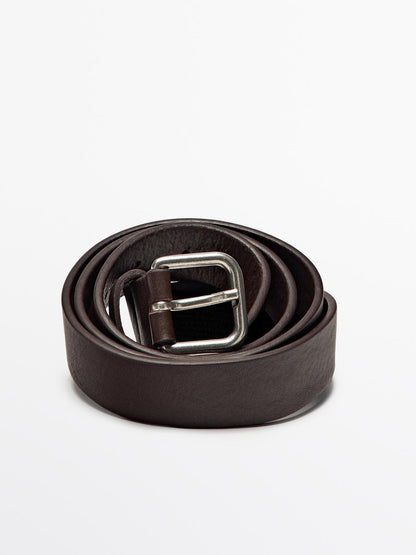 Nappa leather belt with square buckle