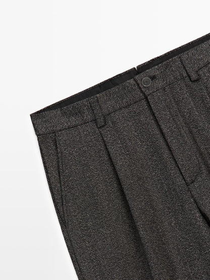 Herringbone wool blend trousers - LIMITED