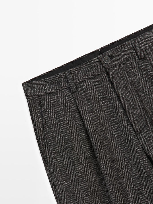 Herringbone wool blend trousers - LIMITED