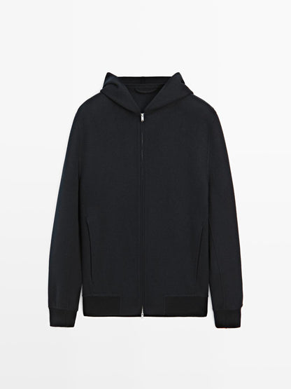 Double wool blend hooded jacket