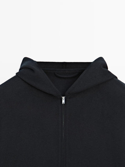 Double wool blend hooded jacket