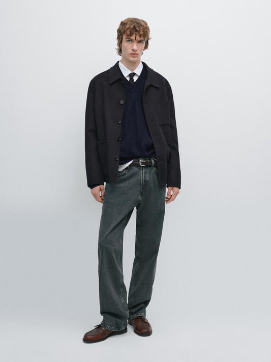 Double wool blend overshirt with pockets