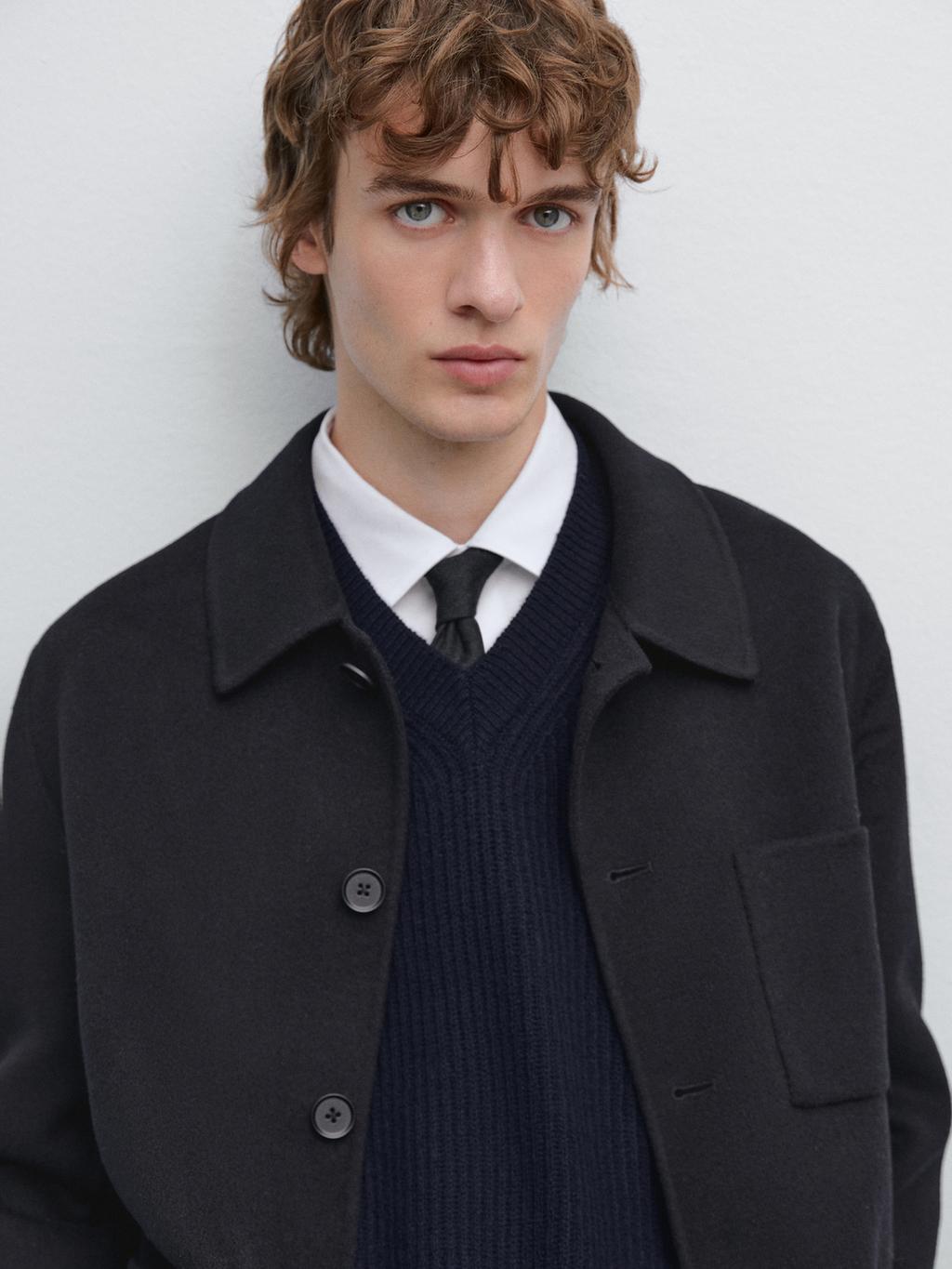 Double wool blend overshirt with pockets