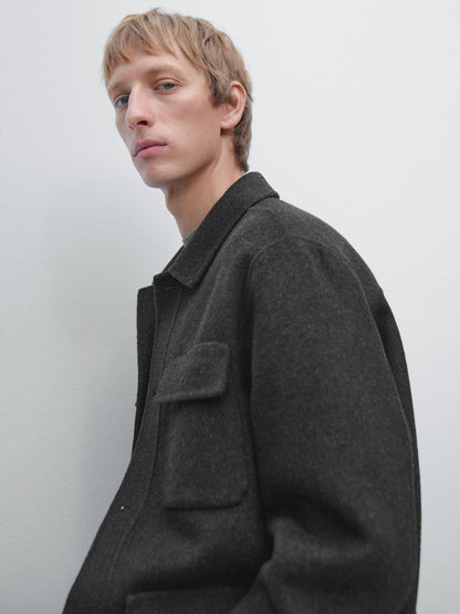 Double wool blend jacket with pockets