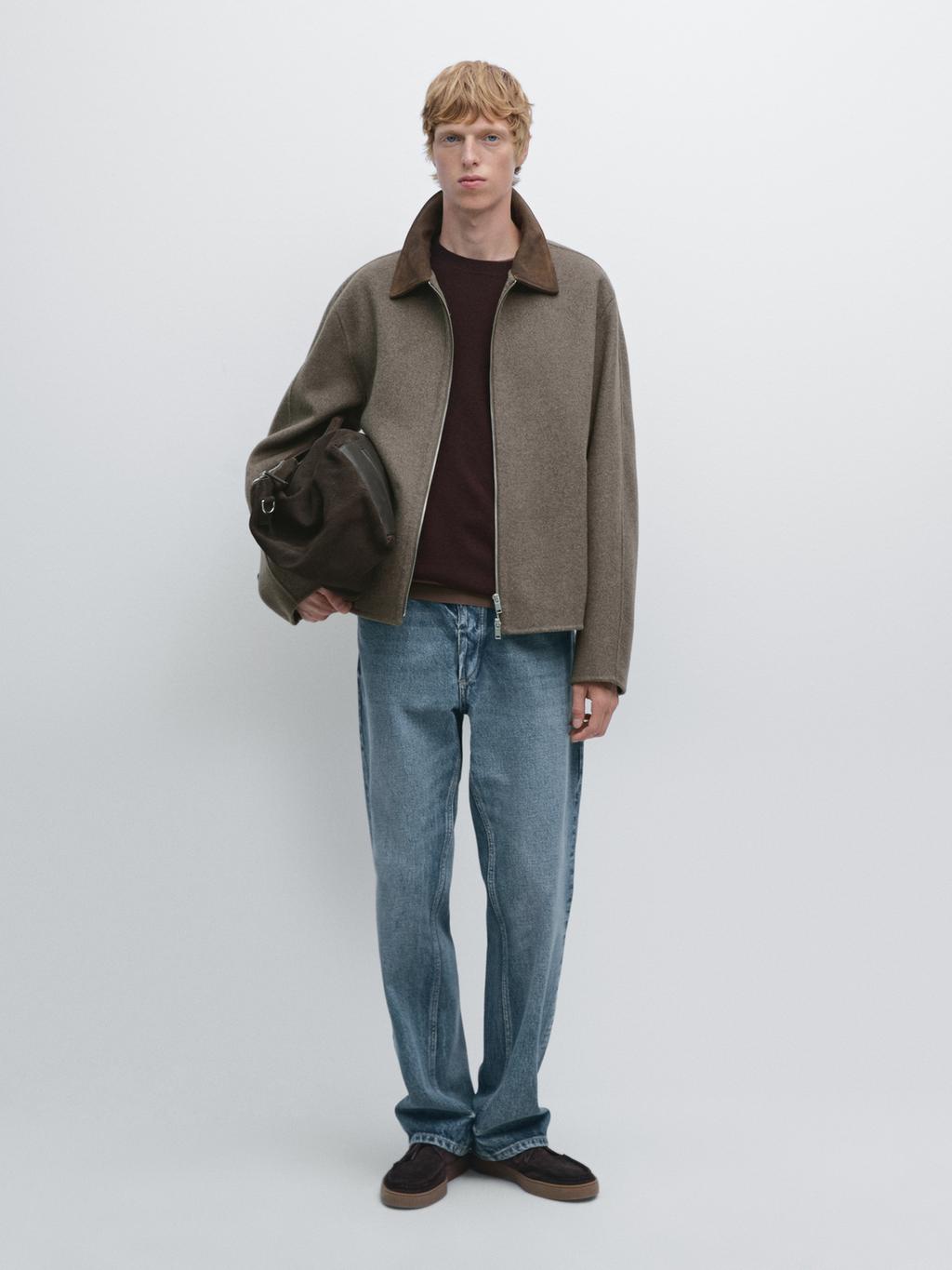 Double wool blend jacket with collar detail