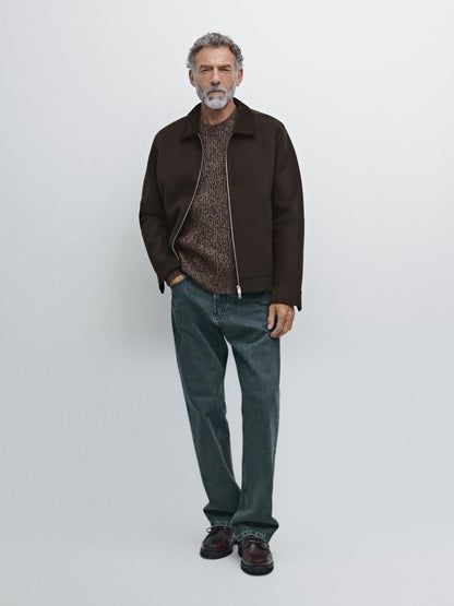 Double wool blend jacket with corduroy collar