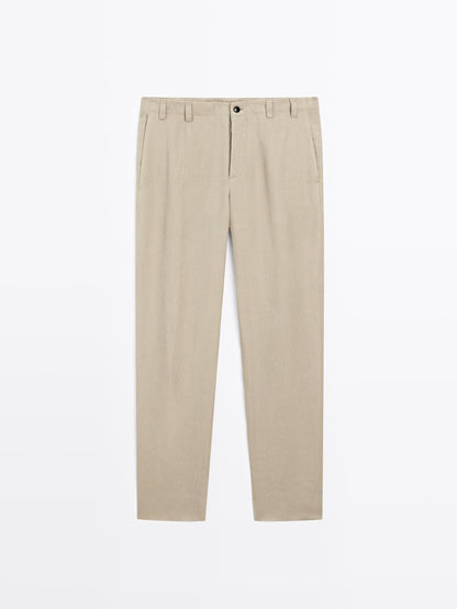 100% linen total look wide-leg trousers