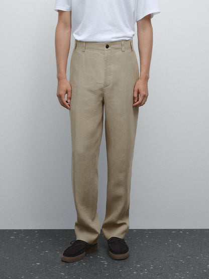 100% linen total look wide-leg trousers