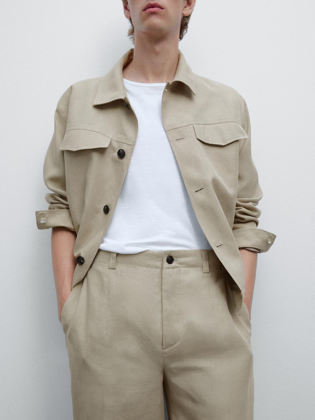 100% linen total look wide-leg trousers