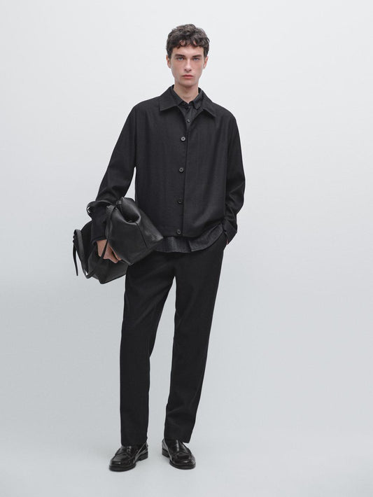 100% wool corduroy-effect flannel trousers