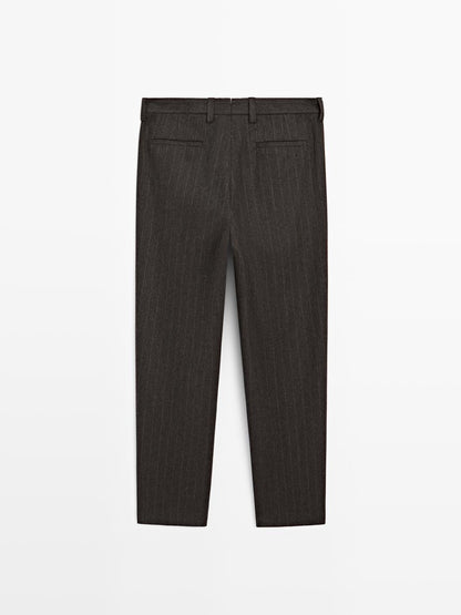 Striped wool blend suit trousers