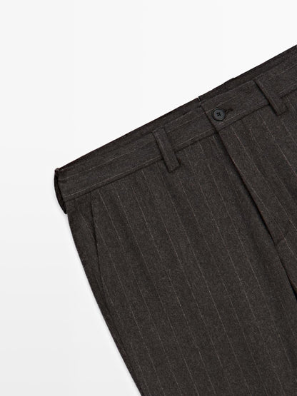 Striped wool blend suit trousers