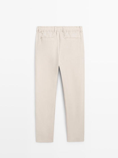 100% linen trousers with elasticated detail