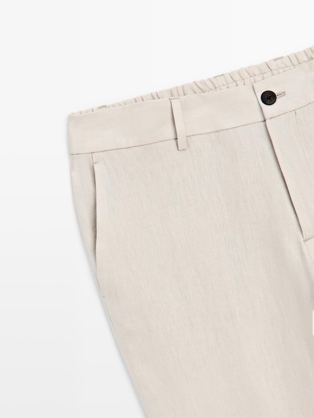 100% linen trousers with elasticated detail