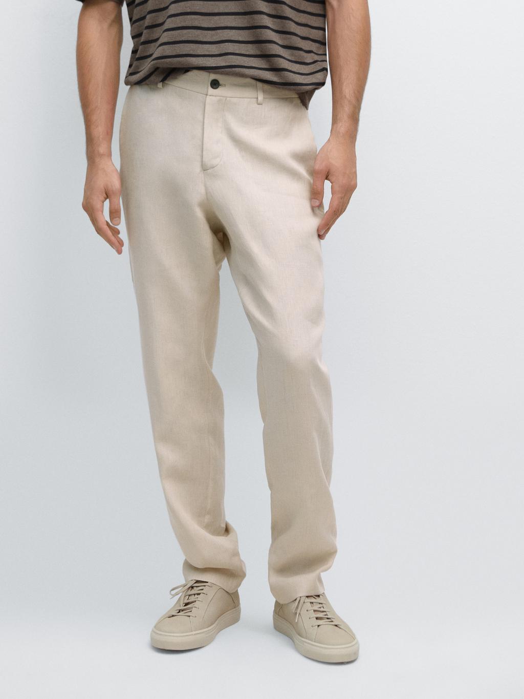 100% linen trousers with elasticated detail