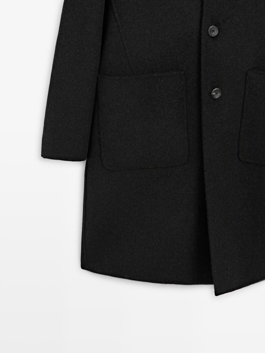 Long double wool blend coat with lapel