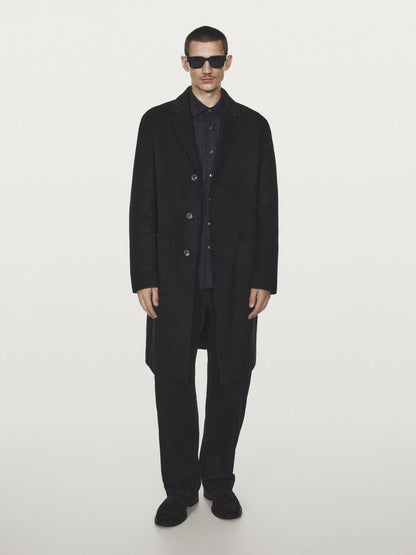 Long double wool blend coat with lapel