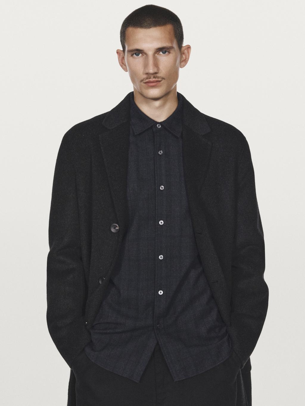 Long double wool blend coat with lapel