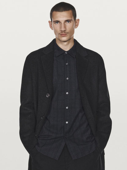 Long double wool blend coat with lapel