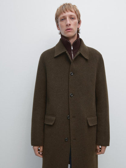Long double wool blend coat