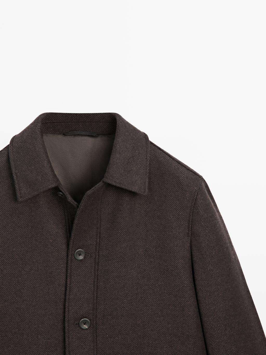 Mid-length herringbone wool blend coat